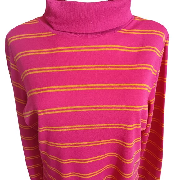 Vintage Women's Medium T-shirt Sears Pink Yellow Striped Turtleneck 1970's Hippy - Picture 2 of 6